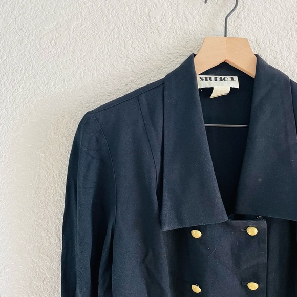 Vintage Gold Button Black Button Up Collared Blouse - Picture 7 of 9